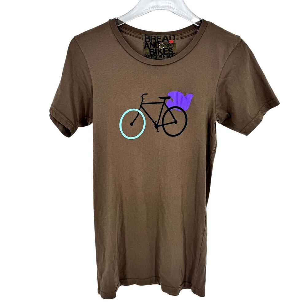 Freecity T Shirt Bread and Bikes Small Brown